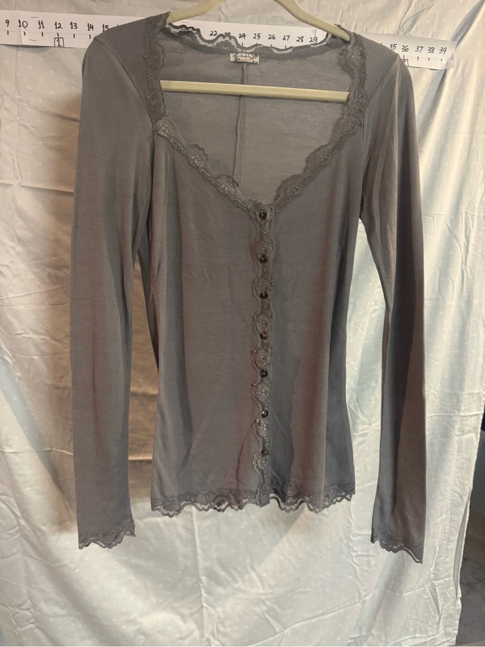 Free People Gray Lace-Trim Button Down Top